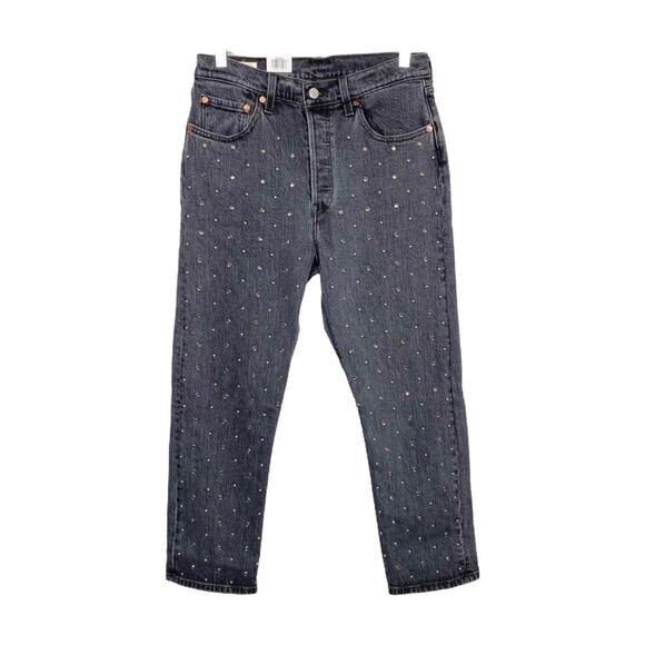 Levi's 501 Crystal Crop Jeans 28 Black Embellished High Rise Mom Jeans New NWT - Picture 2 of 8